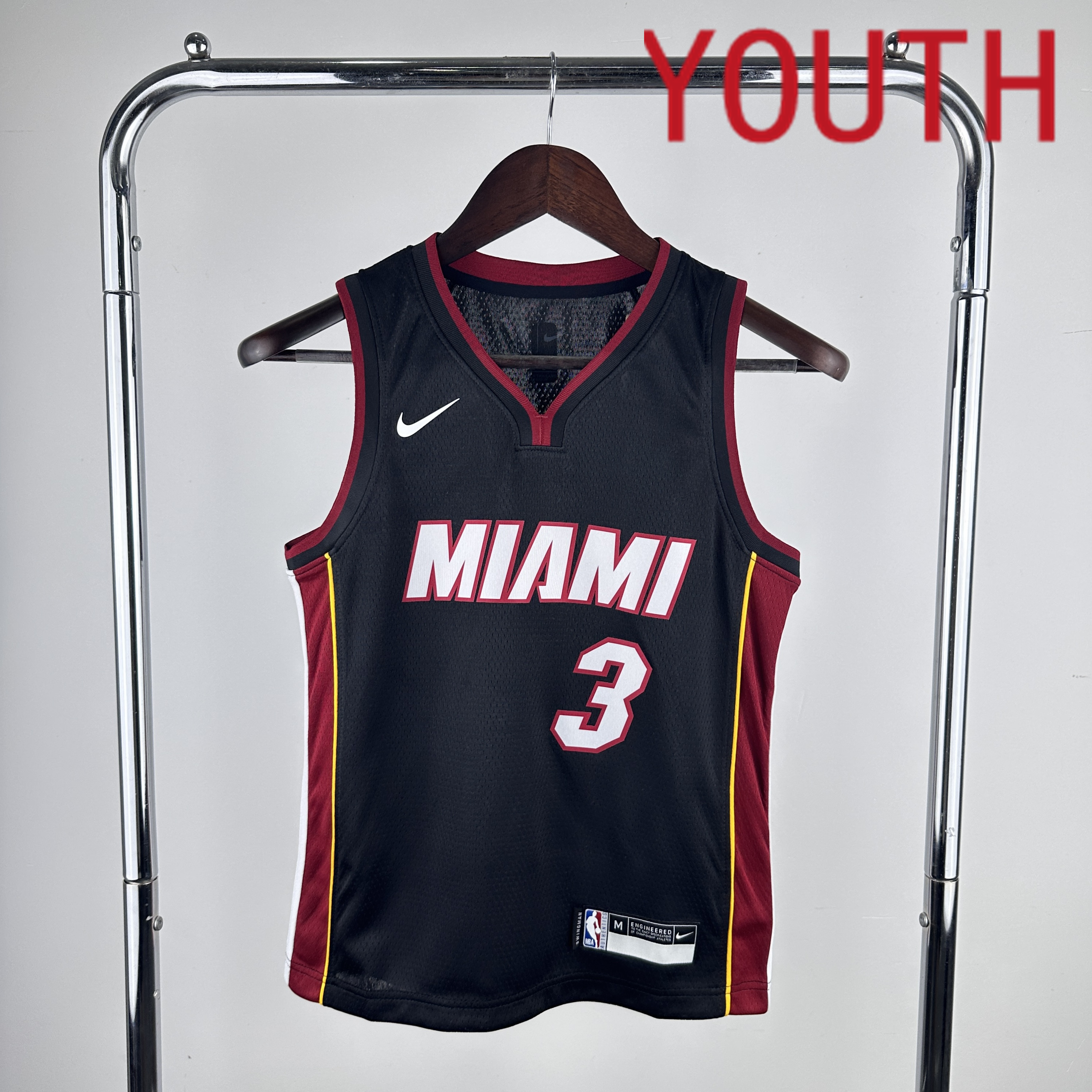 Youth Miami Heat 3 Wade Black Nike 2024 NBA Jersey